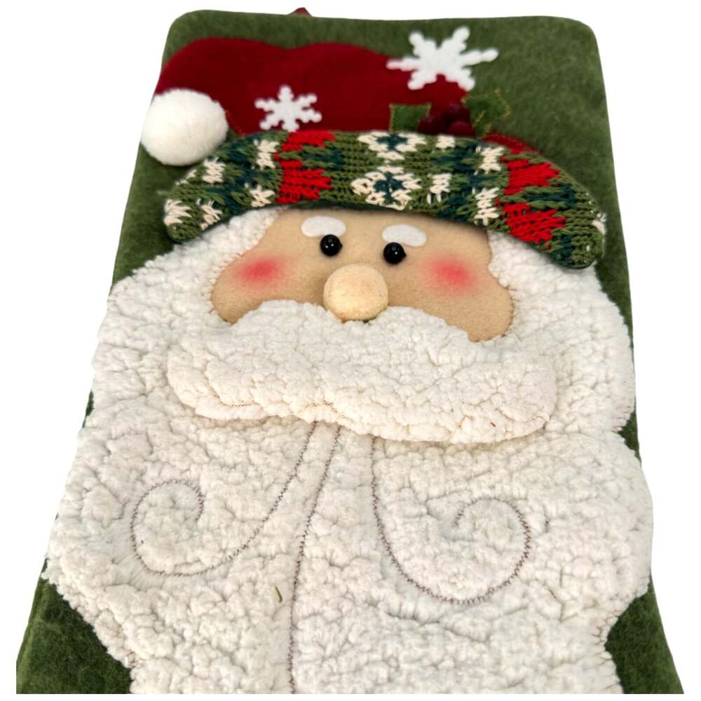 Christmas Stocking Hanging 3D Santa Beard Buttons Green 18"x10" - Picture 3 of 7
